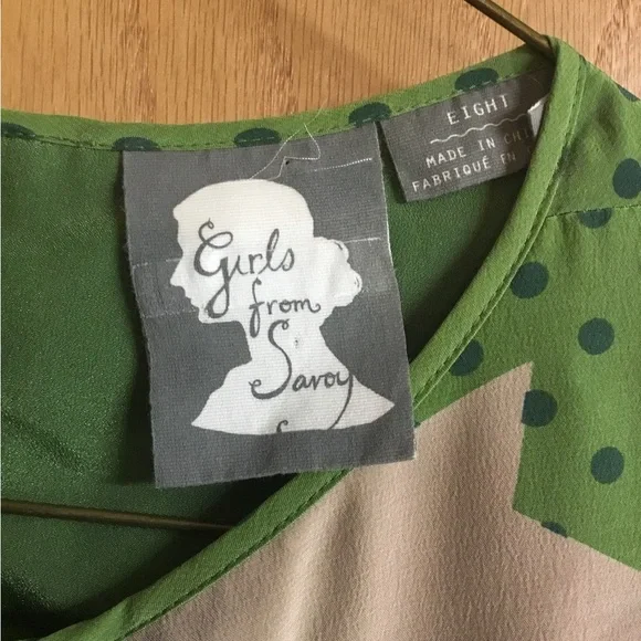 Girls From Savoy Mini Dress Nova Silk Green Polka Dot Stars, Sz 8 - Picture 3 of 5